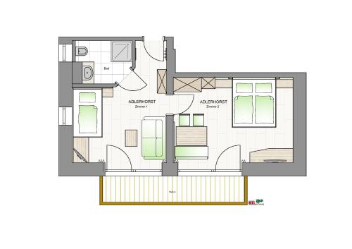 2 bedrooms, 3 beds