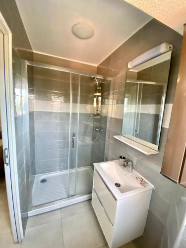 Fürdőszoba, STUDIO TERRASSE VUE MER Clim Wifi Parking in Partinello