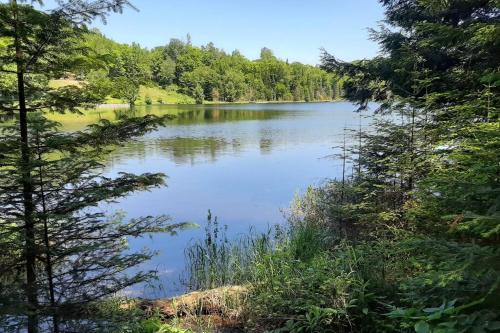 LOG CABIN w HOT TUB, BEACH access, near of TREMBLANT