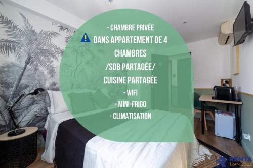 Room Riviera 3 AéroportWIFIClimatisation gîte à louer Nice Saint-Augustin