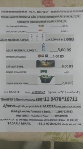 HOSTEL família QUARTO PRIVADO próximo aeroporto Int Guarulhos SP TÁXI 24 horas