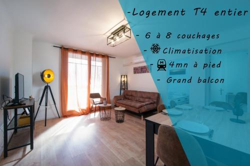 Grand Appartement 3 chambres avec clim et balcon