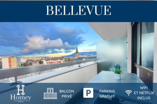 HOMEY BELLEVUE - New - Appartement avec une chambre - Parking privé gratuit - Balcon avec belle vue - Netflix et Wifi inclus - A 5 min de la frontière pour rejoindre Genève - Location saisonnière - Gaillard