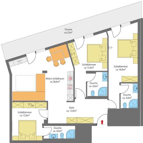 3 bedrooms, 4 beds