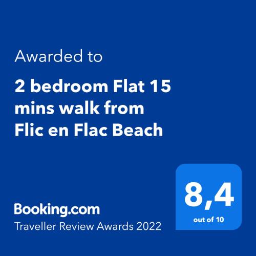 2 bedroom Flat 15 mins walk from Flic en Flac Beach Mauritius Island