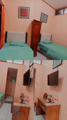a bedroom with a bed and a desk, Hotel Seno in Yogyakarta