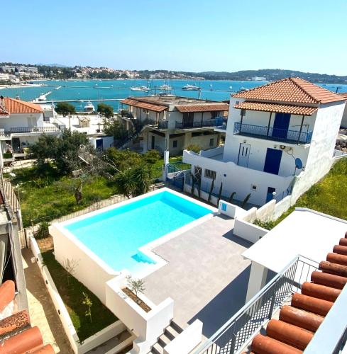 Portoheli Villa Downtown, Pool & Port view