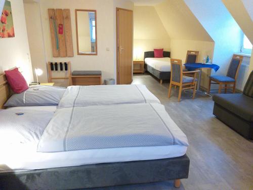3 twin beds, 1 sofa bed