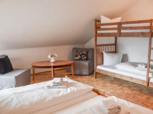 1 queen bed, 1 bunk bed, 1 sofa bed