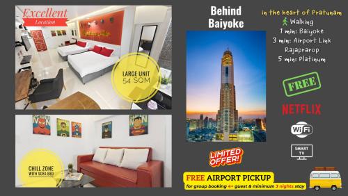Family Hub Pratunam 3 FREE Airport pickup min 3nights and 4Adults stay