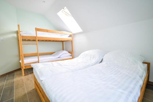 1 queen bed, 1 bunk bed, 1 sofa bed