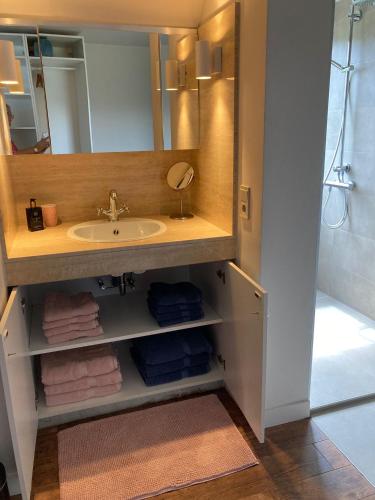 浴室, Rustig appartement in het groen met terras in 里特