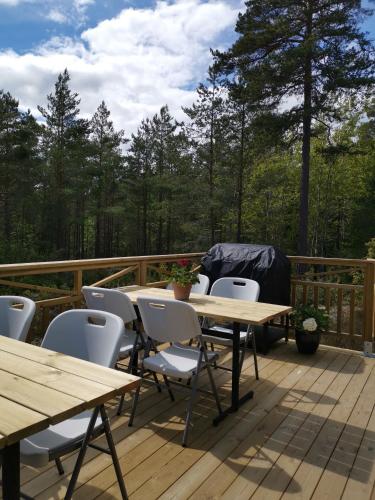 Timber cottages with jacuzzi and sauna near lake Vänern