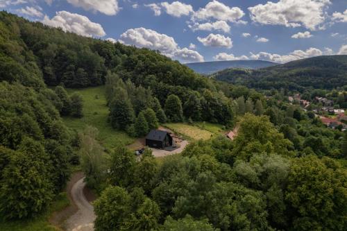Czarny domek w górach