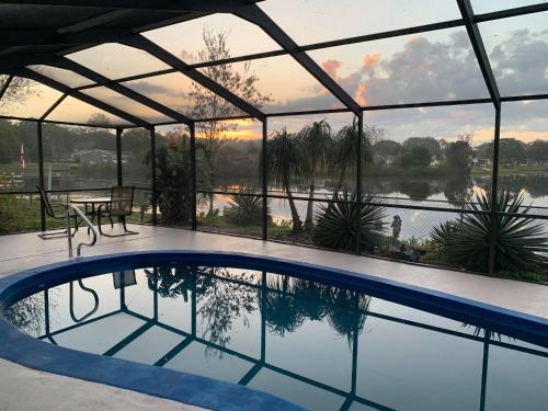 Balcony/terrace, Private Tropical Waterfront Sanctuary with pool, hot tub & an island! in New Port Richey (FL)