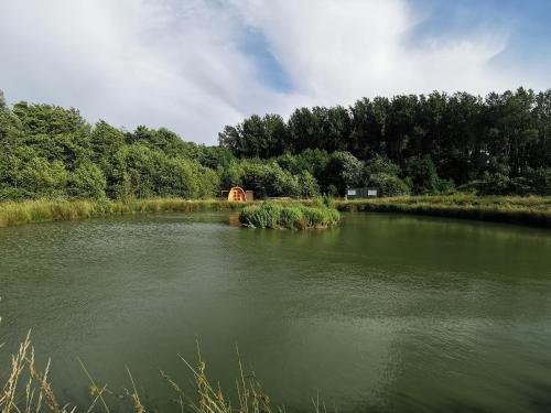 Charmant POD en bois près d'un plan d'eau