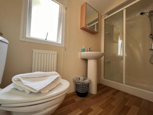 Bathroom, Contemporary Caravan at Newquay Holiday Park in Trebarber