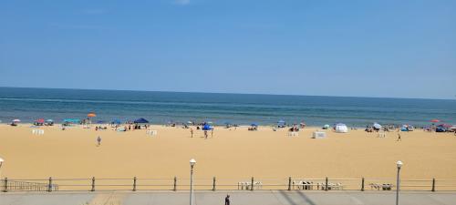 Oceanfront beach, sky, & dolphins