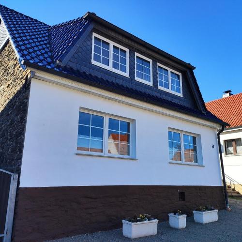 Ferienhaus Blaue Blume mit 11 kW Ladestation, Kamin, Terrasse, eingezäuntem Garten, Sauna, WLAN, Netflix, 2 Hunde willkommen!