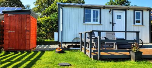 Cozy Shepherd hut 20 by 7 feet with boxed in high double bed