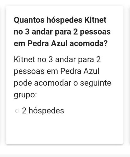 Kitnet no 3 andar para 2 pessoas em Pedra Azul