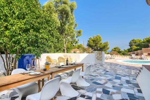 Balcony/terrace, Villa for 10 with swimming pool and sea view near Bar Restaurante Cosme
