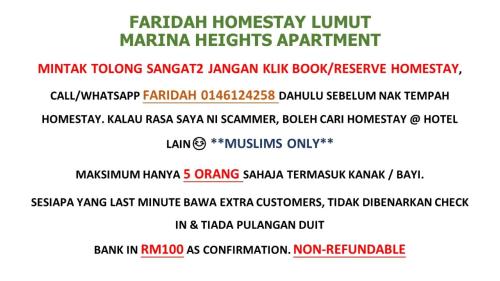 Faridah Homestay Marina Heights Lumut