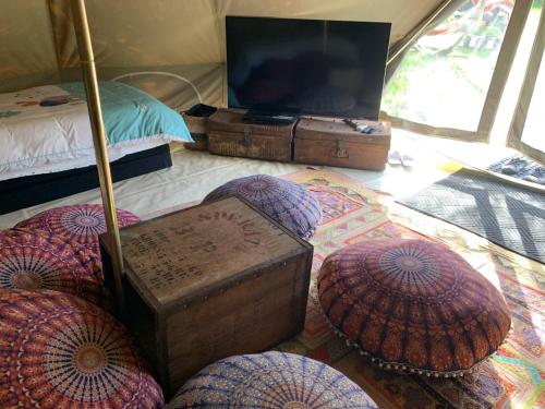 Luxury 6 metre Bell Tent & Outdoor Bathroom, WIFI, TV and firepit,