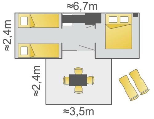 1 double bed, 2 twin beds