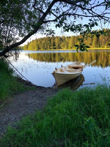 Tretopphytter På Grensen - Beverhytta med robåt og gjeddefiske