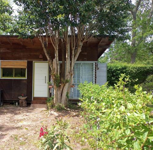 Cabaña monoambiente con pileta y jardín arbolado