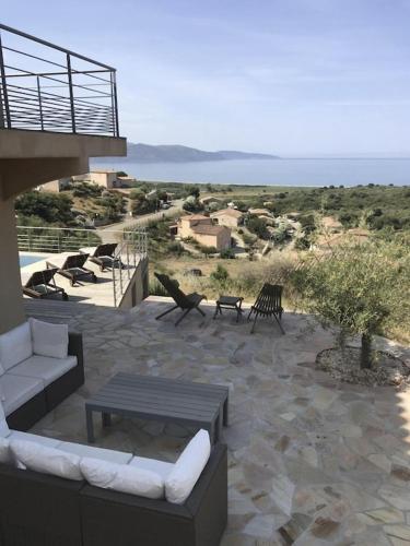 Modern house with private pool and stunning view 800m from beach.