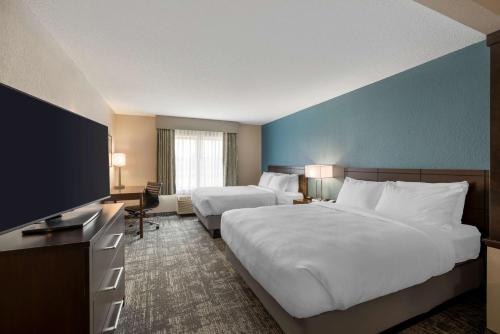 2 queen beds, 1 sofa bed