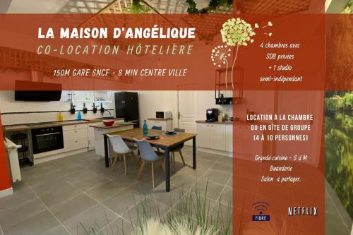 La maison d'Angélique - Colocation hôtelière à 150m Gare TGV- Grande cuisine équipée & salon - Fibre - Netflix - Pension de famille - Niort