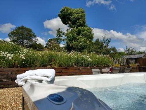 Seven Stars- hot tub & garden with fabulous views.