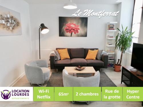 Le Montferrat - 65m2 - 2 chambres - Rue de la Grotte - Hyper Centre - Location saisonnière - Lourdes