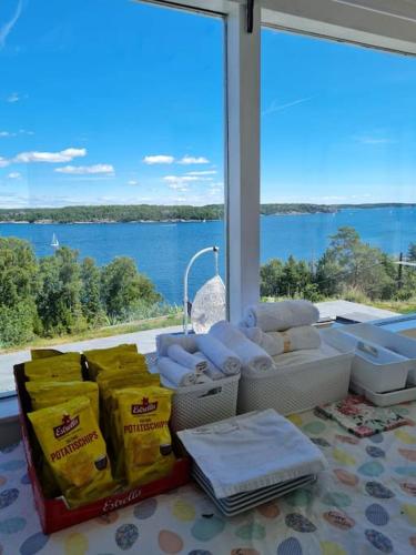 Archipelago villa, cabin & sauna jacuzzi with sea view, 30 minutes from Stockholm