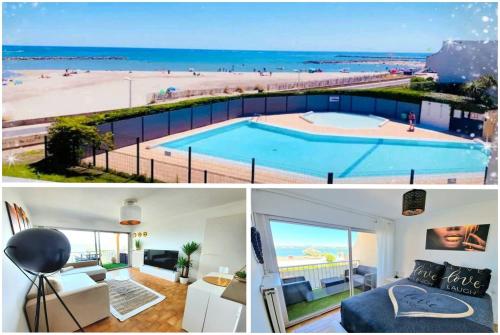 Appartement 1ere ligne piscine terrasse au bord de la plage front de mer avec 6 vélos