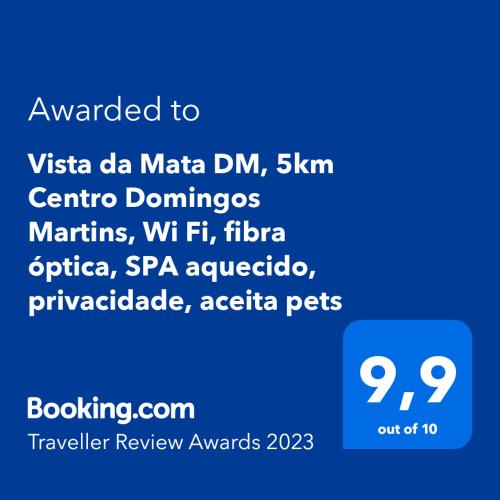 Chalé Vista da Mata DM, 5km Centro Domingos Martins, Wi Fi, fibra óptica, SPA aquecido, split, privacidade, aceita pets