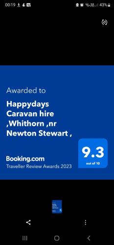 Happydays Caravan hire ,Whithorn ,nr Newton Stewart ,