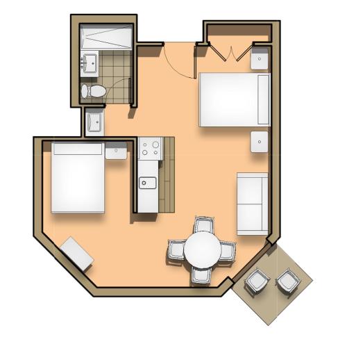 2 queen beds, 1 sofa bed