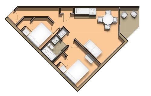 2 bedrooms, 3 beds