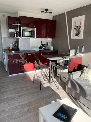 Dapur, Superbe studio, terrasse, piscine, parking in Le Grau-du-Roi