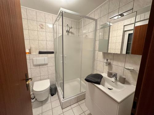 ห้องน้ำ, Ferienwohnung zum Winterberg in เอลสเทอร์เวอร์ดา