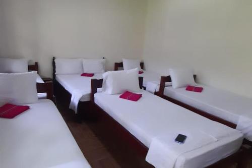 1 queen bed, 3 twin beds