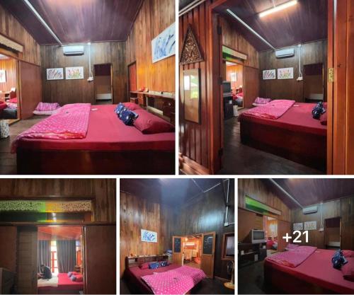 1 king bed, 2 futon beds
