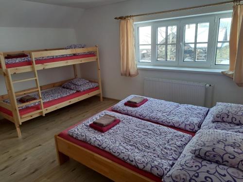 1 queen bed, 1 bunk bed, 1 sofa bed