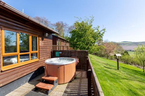 View, Douglas Fir Lodge with Hot tub in Cupar