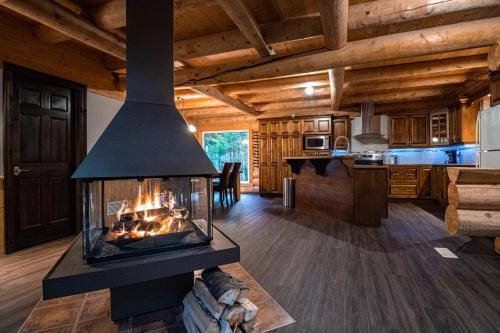 Les Chalets Tourisma - Chalet en bois rond avec spa et lac privé - Le Caribou