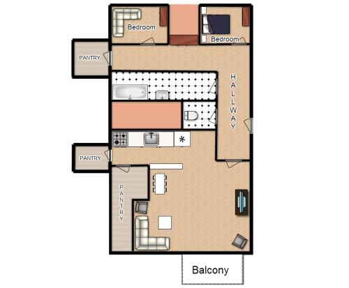 Two-Bedroom Apartment with Balcony